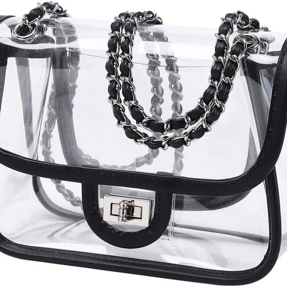 Womens PVC Clear Purse Handbag with Chain Stadium Approved Clear Bag See Through - Picture 3 of 6